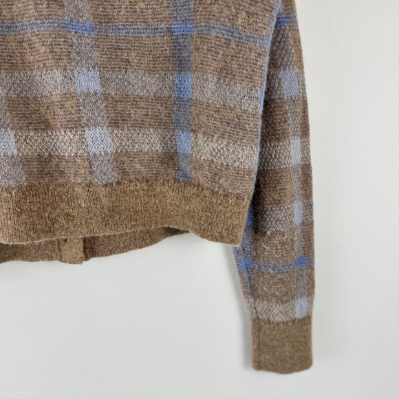 Madewell Alpaca Blend V-Neck Cardigan Plaid Warm Camel Brown Blue NT594 L - Picture 15 of 16